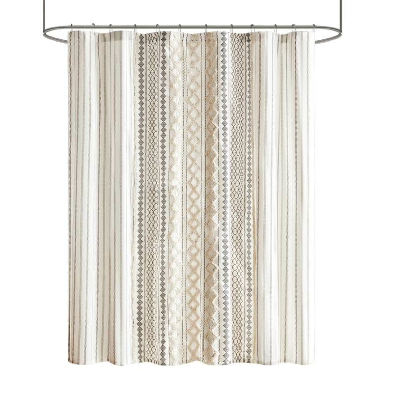 INK+IVY Imani Cotton Printed Shower Curtain with Chenille