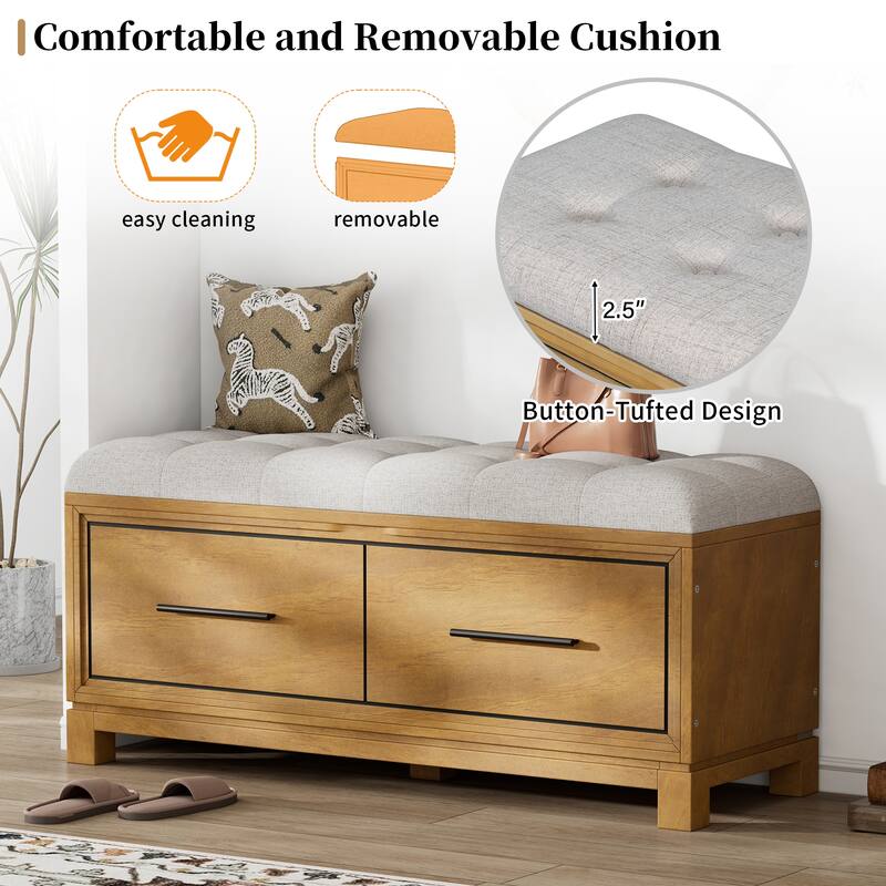 Upholstered Storage Bench for Entryway, Modern Wood Shoe Bench with Removable Cushion, Lift-Up Lid for Living Room