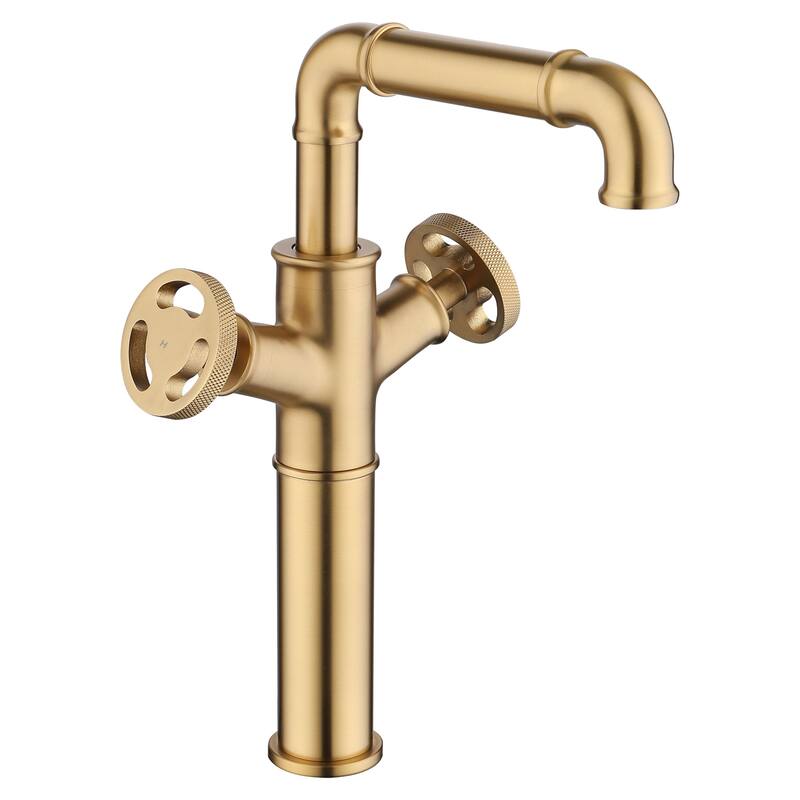 2 Handle Single Hole Matte Black Vessel Sink Bathroom Faucet in Black/Gold