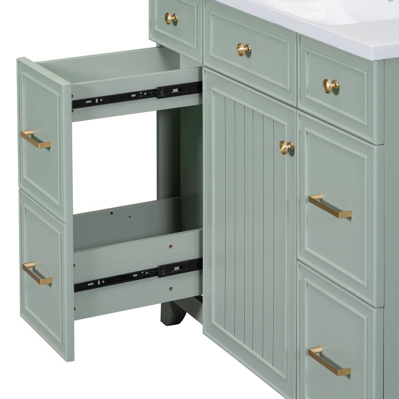 36" Black Bathroom Vanity Cabinet with Single Sink, Soft-Close Door, 3 Drawers, Waterproof Resin Sink