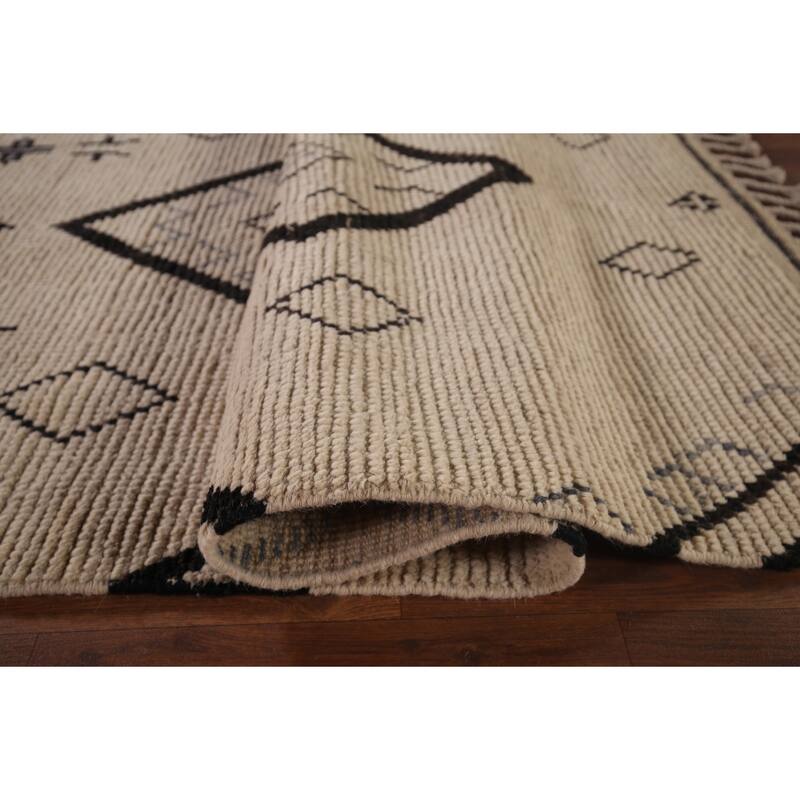 All-Over Geometric Moroccan Modern Area Rug Handmade Wool Carpet - 7'8"x 10'10"