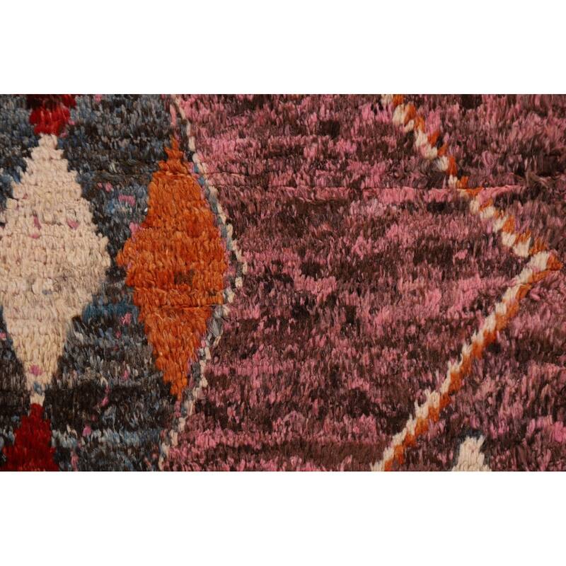 Hand Knotted Oriental 100% Wool Carpet Modern Tribal Pink Moroccan Runner Rug - 9' 10'' X 3' 1''