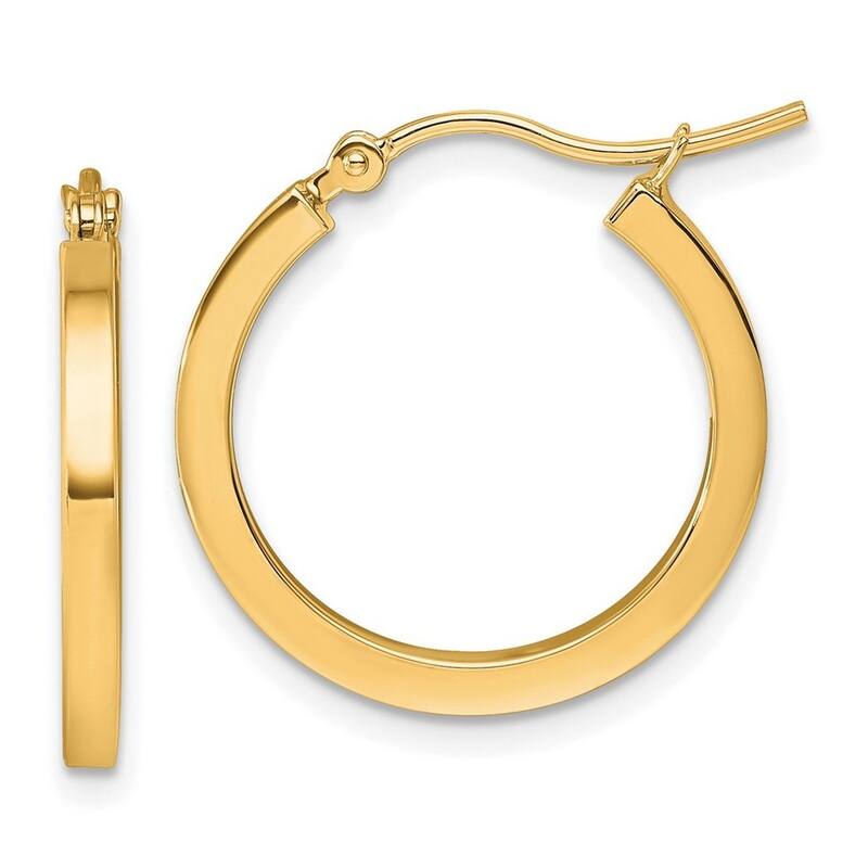 Curata 10k Yellow or White Gold 2mm Squared Tube Hoop Earrings - 20mm - 50mm