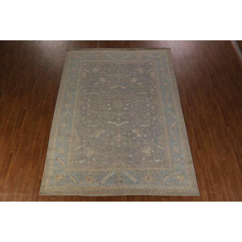 Hand Knotted Oriental 100% Wool Carpet Transitional All-Over Greys & Charcoal Oushak Area Rug - 12' 2'' X 8' 10''