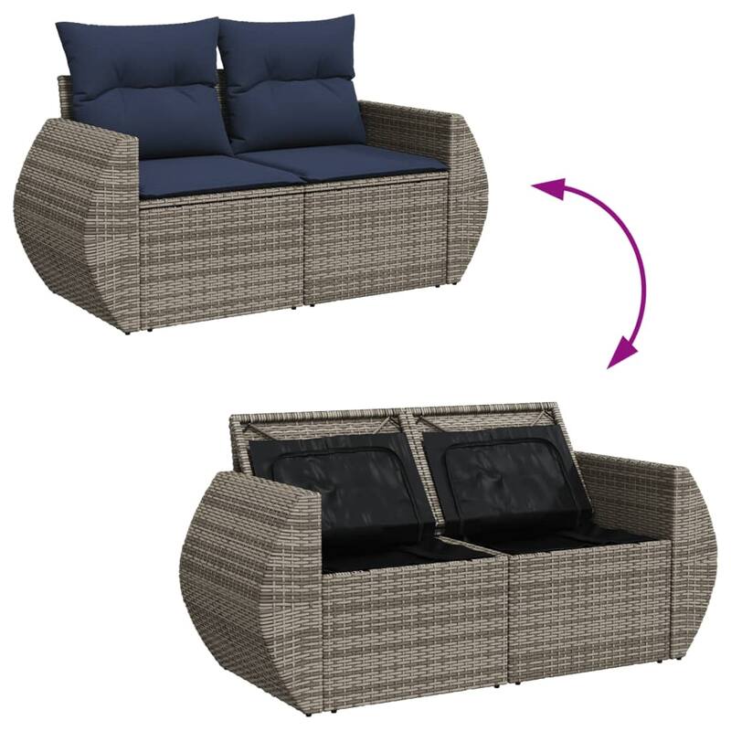 vidaXL Reclining Patio Sofa 2-Seater with Table Loveseat Furniture Poly Rattan - 23.2 x 51.2 x 36.2 in