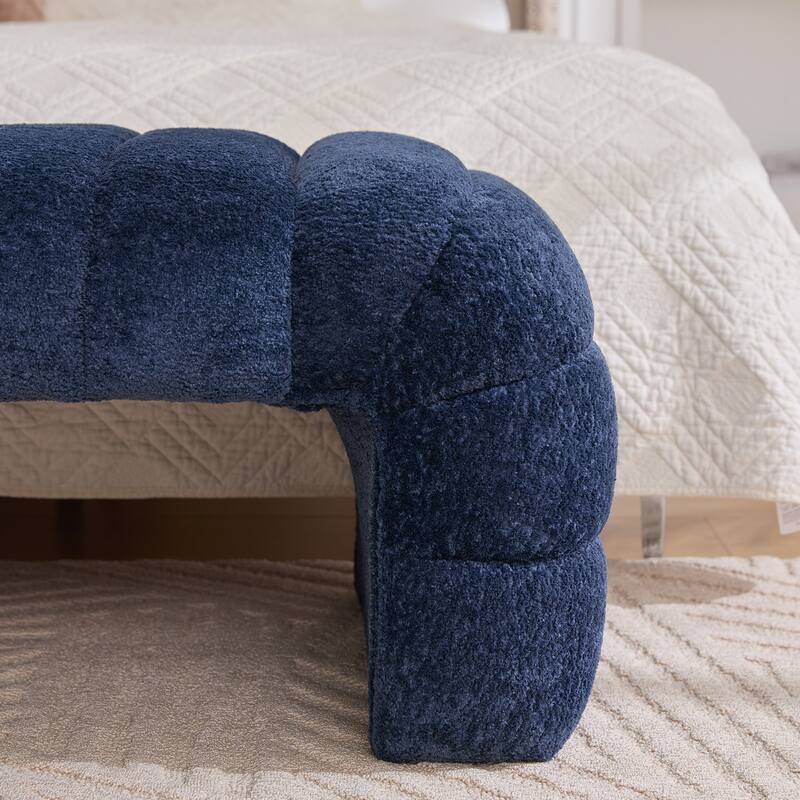 69.7" Chenille Upholstered End of Bed Bench, Modern Armless Curved Long Ottoman for Bedroom or Entryway