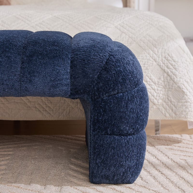 Modern Upholstered Bench Armless Bench End of Bed Bench, Ottoman Navy Foot Stool for Living Room and Bedroom