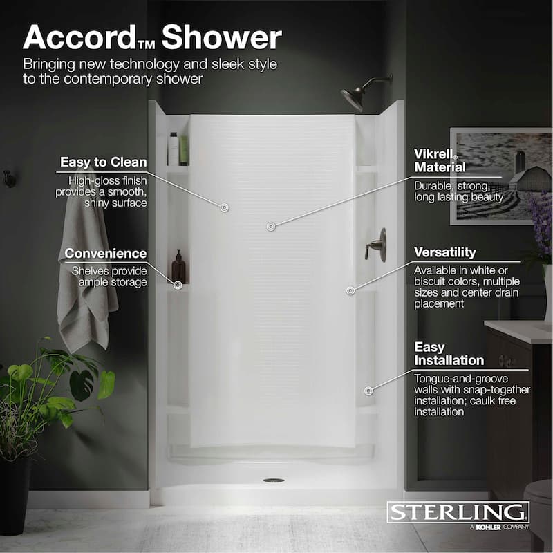 Sterling 72252100 Accord 77" x 42" Vikrell Shower Back Wall