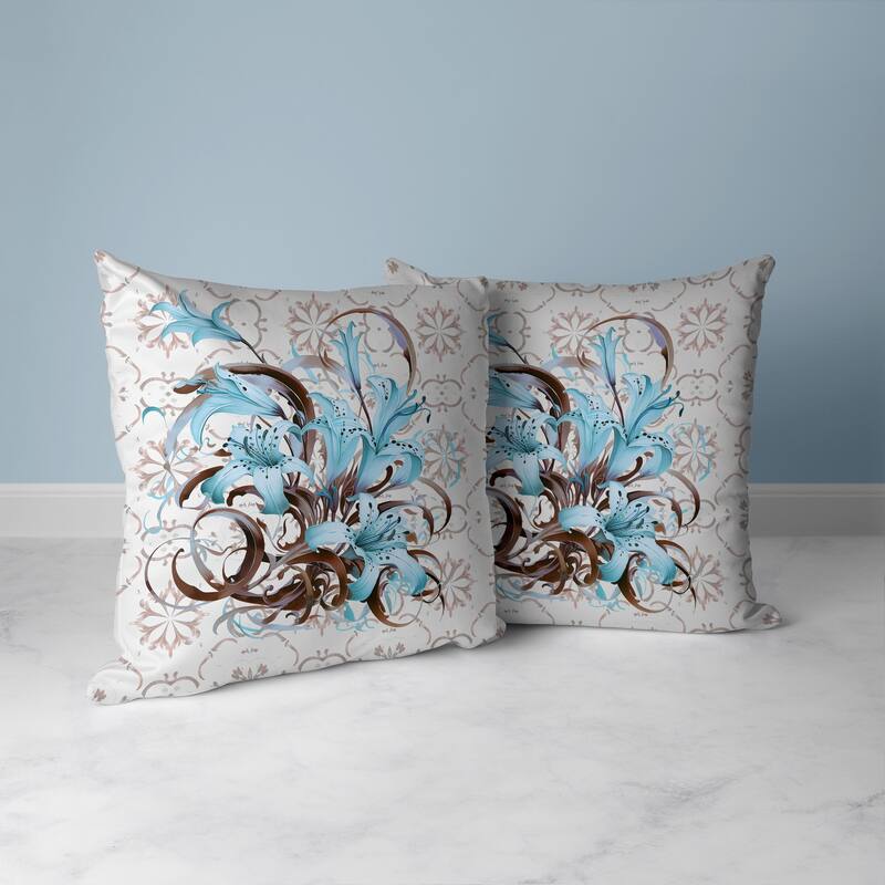 Brown And Sky Lily Legends Faux Suede Throw Pillow Zipper
