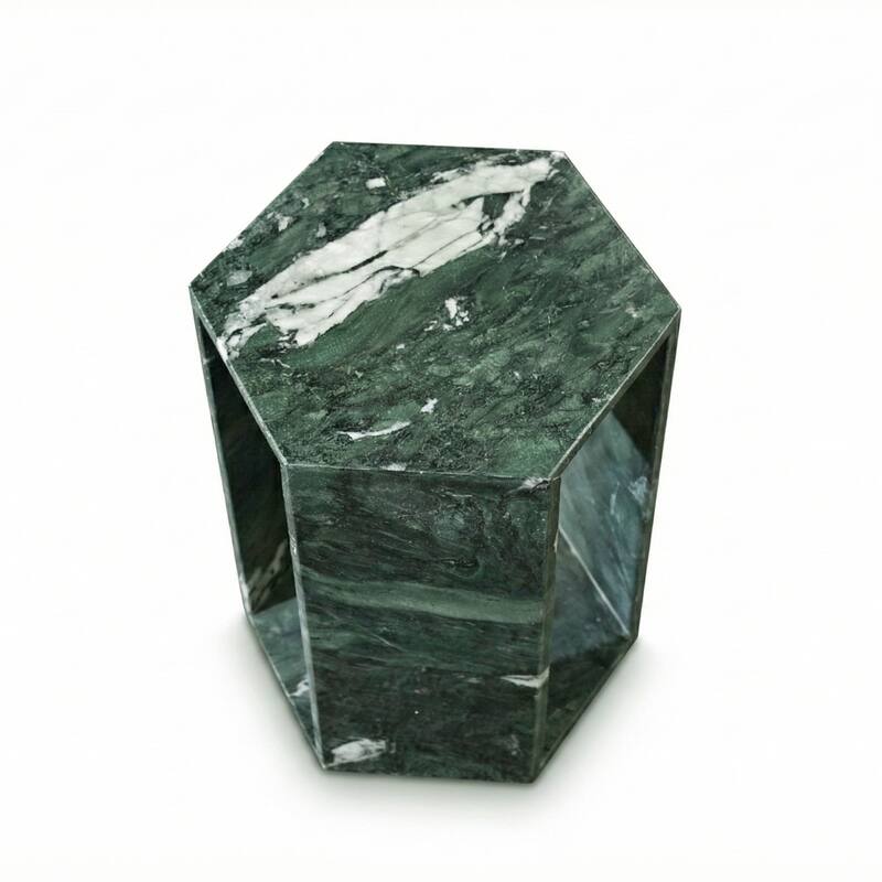 Roomfitters Luxury Natural Marble Hexagon Side Table, Solid Stone Geometric Pedestal End Table, Polished Finish