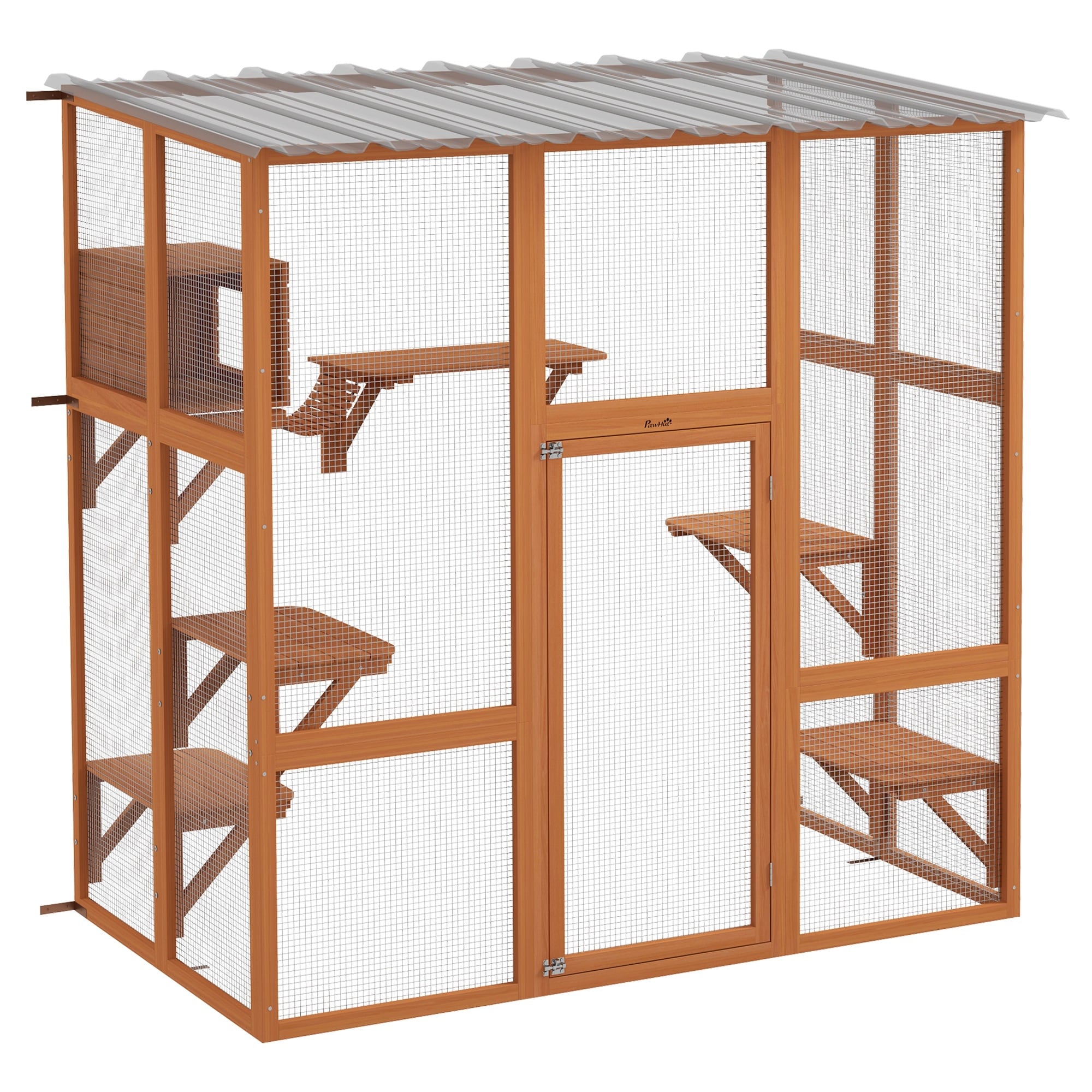 PawHut Catio, Outdoor Cat Enclosure Window Box, Wooden Cat House Playground with Scratching Posts, Weather Protection Roof