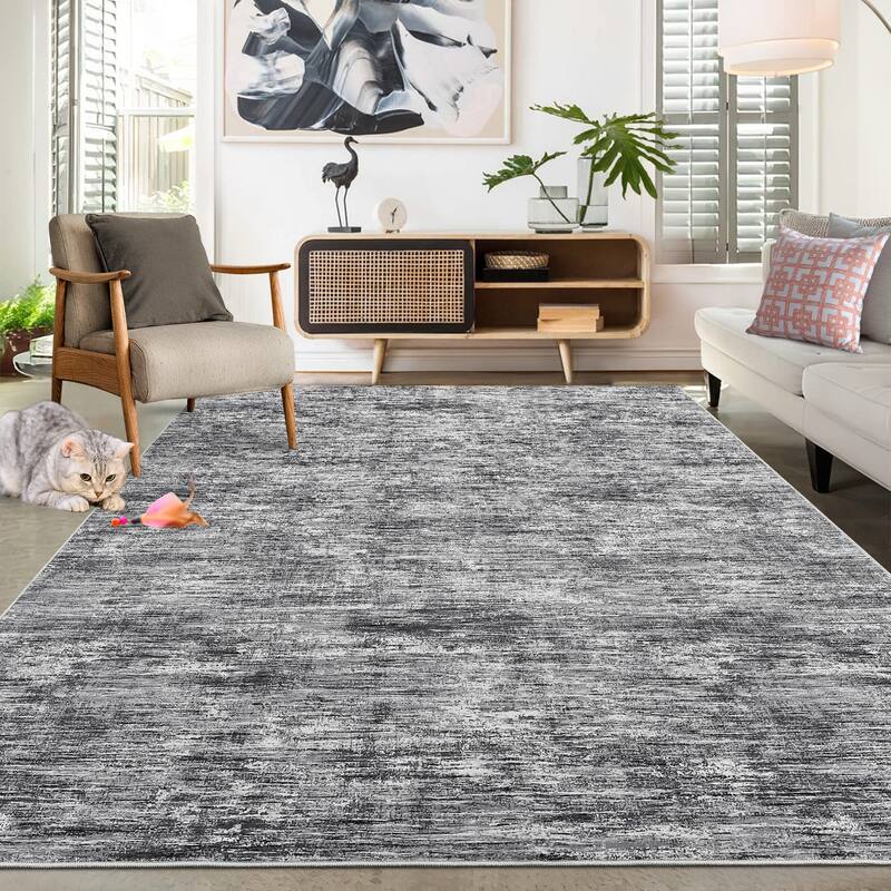 Rugs for Living Room Modern Abstract Area Rug Non-Slip Low Pile Accent Rug Soft Foldable Solid Rug - 3'x5' - Gray