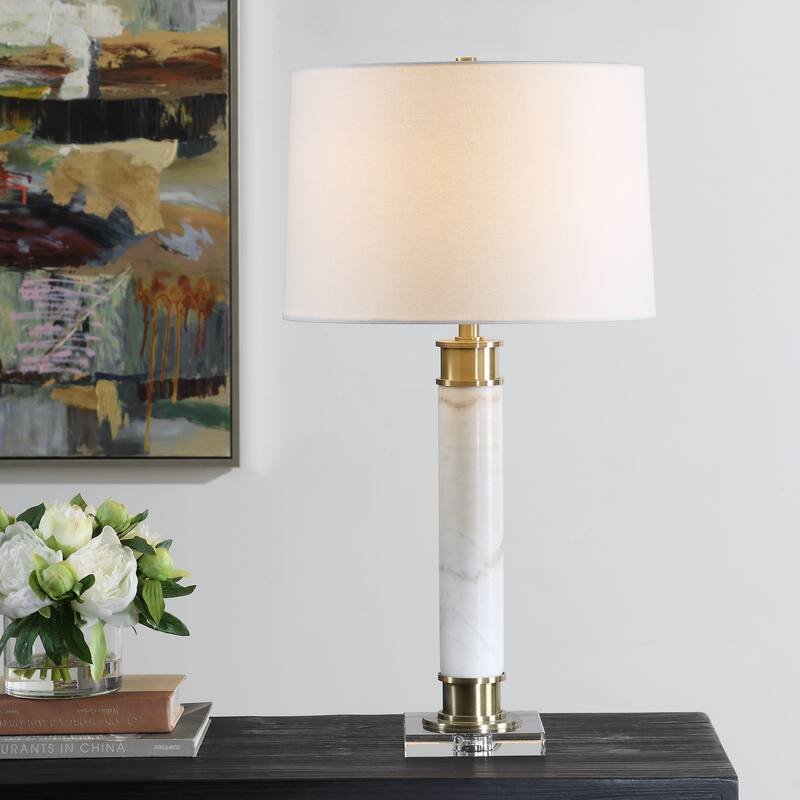Uttermost Plinth White Marble Table Lamp - 27.75" H X 15" W X 15" D