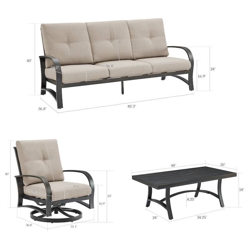 Patio Outdoor 4 Pieces Furniture Sofa Set with Sunbrella Cushion