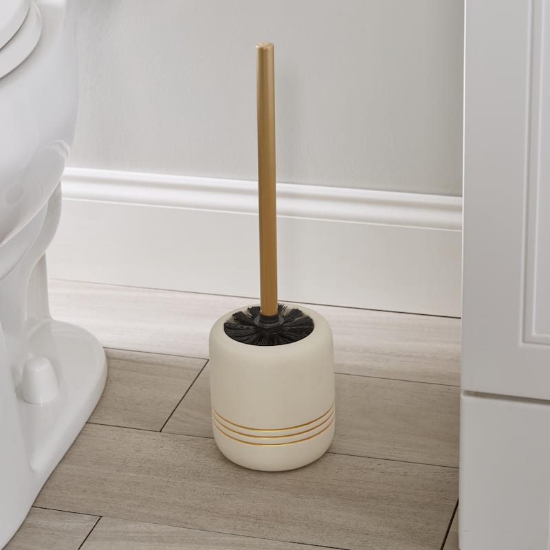 Bath Bliss Ceramic Toilet Brush in White and Gold - 4.3" x 4.3" x 15.5"