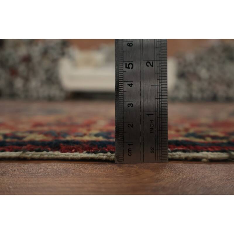 Hand Knotted Oriental 100% Wool Carpet Traditional Floral Navy Blue & Blues Malayer Runner Rug - 11' 4'' X 3' 7''