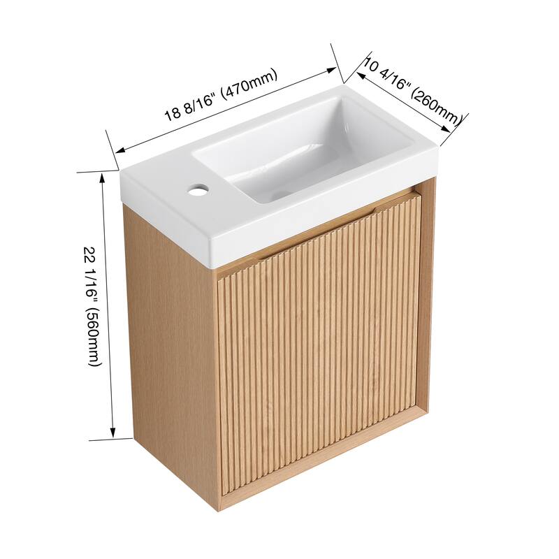 GDFStudio - Helsinki 18.5" Modern Wall-Mounted Bathroom Vanity Set with Resin Sink, Soft Closing Door & Antirust Hardware