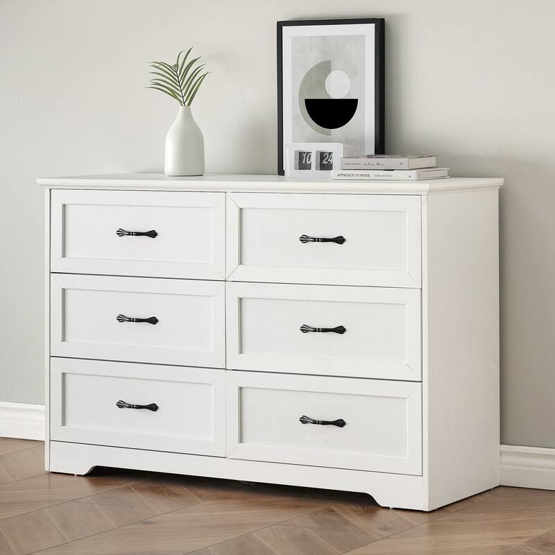 Double Dresser for Bedroom Wood Chest of Drawers - White
