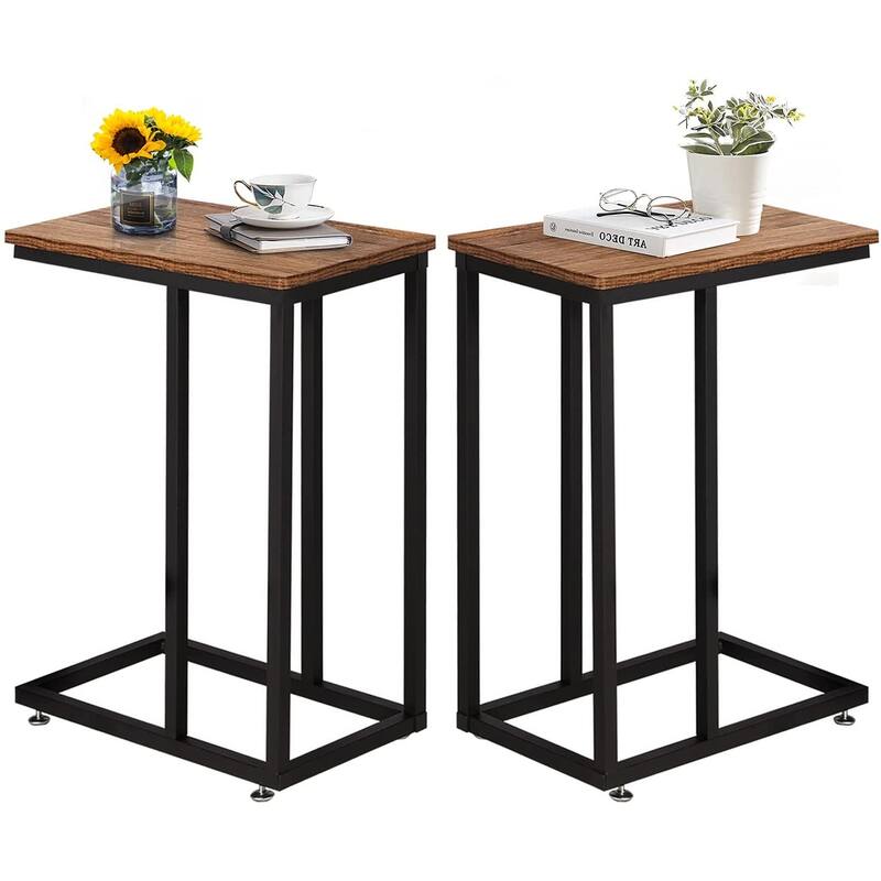 VECELO C-Shaped End Table Small Side Table Sofa Table with Metal Frame C-Shaped Couch Table Nightstand Set of 2