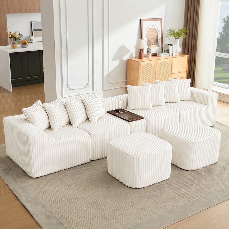137.5" U-Shaped Sectional Sofa with Coffee Table Board and Ottoman