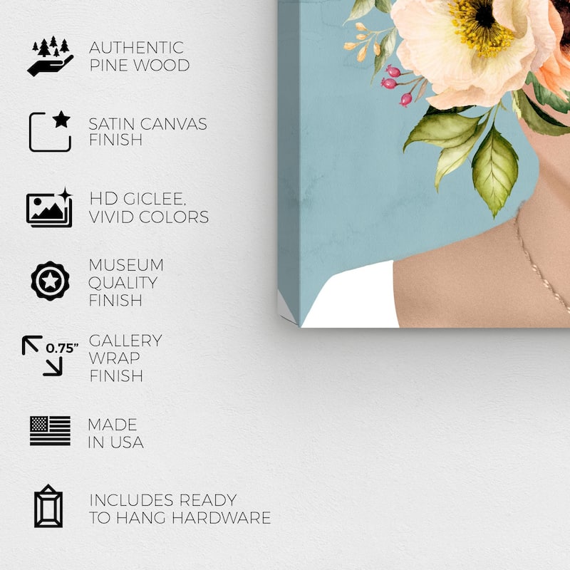 Wynwood Studio Canvas People and Portraits Hidden Beneath Florals Blue and Salmon Traditional Wall Art Canvas Print