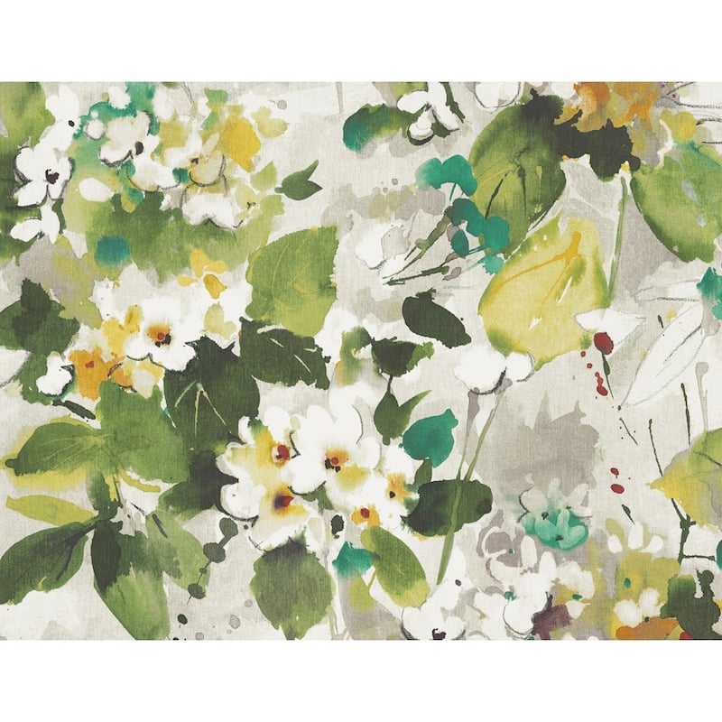 Seabrook Designs Chambon Watercolor Floral Unpasted Wallpaper - 27 in. W x 27 ft. L (approximately 60.75 sq. ft.) - Moss Green, Grey & Orange