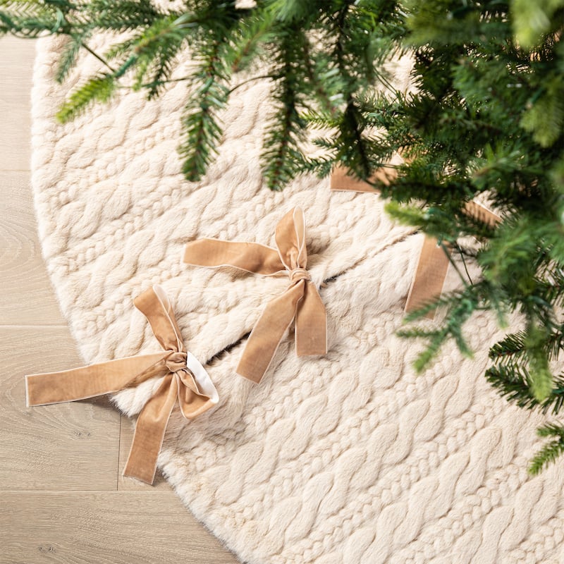 Glitzhome 48"D or 60"D Soft Fake Rabbit Fur Christmas Tree Skirt - 60" D - Oversized Milk Coffee Brown-Faux Marten Fur