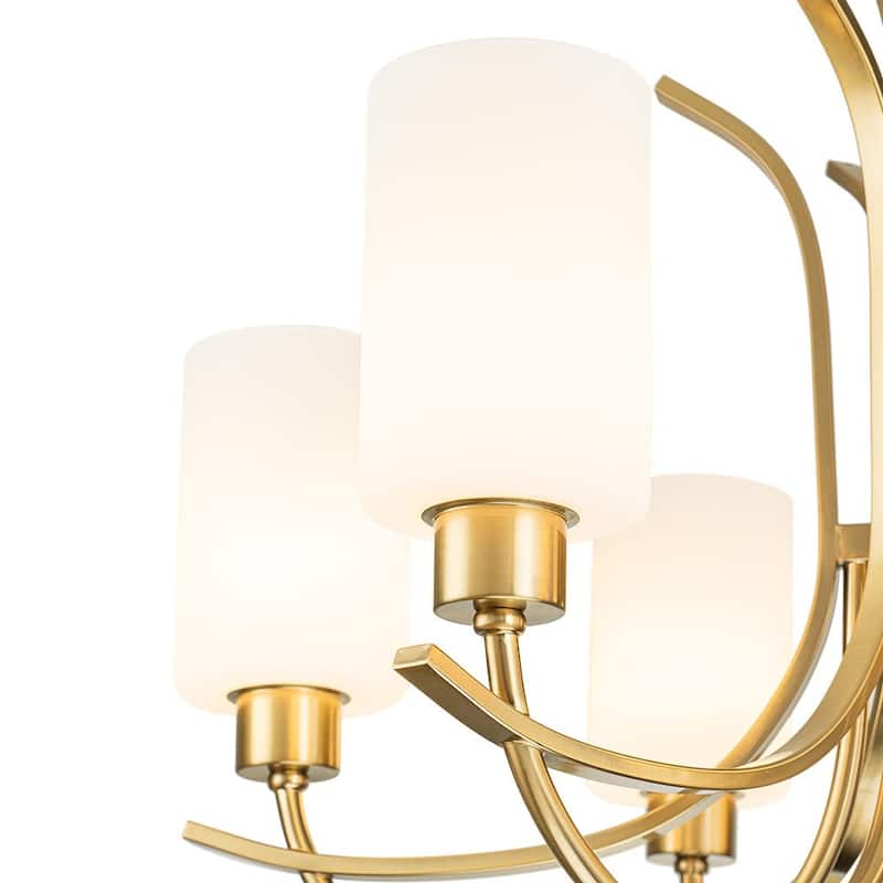 6-Light White Glass Cylindrical Shade Round Chandelier - 26in