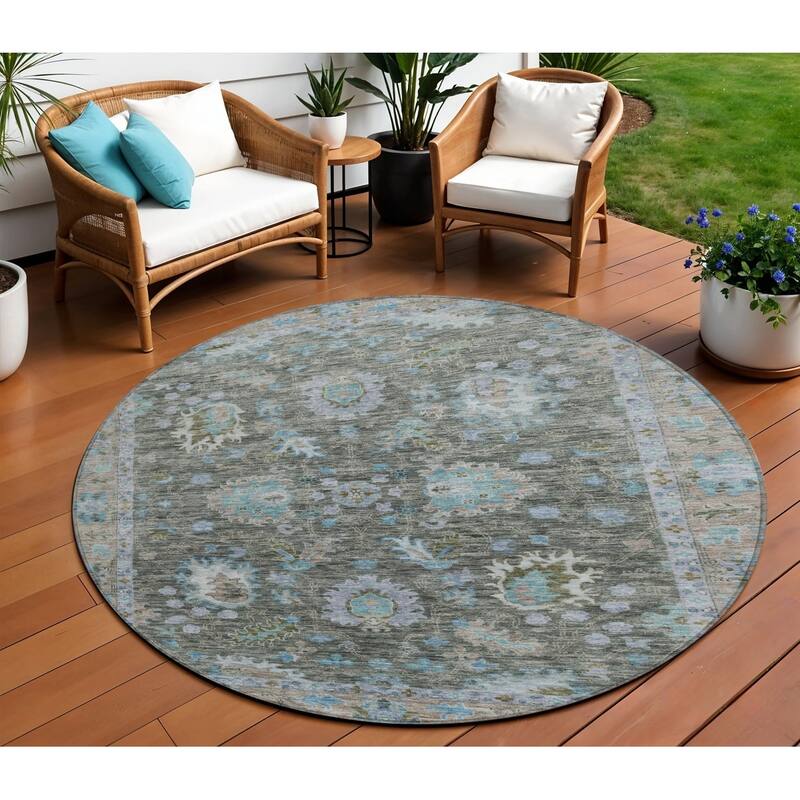HomeRoots Floral Traditional Rectangle Outdoor Rug - 8' Round