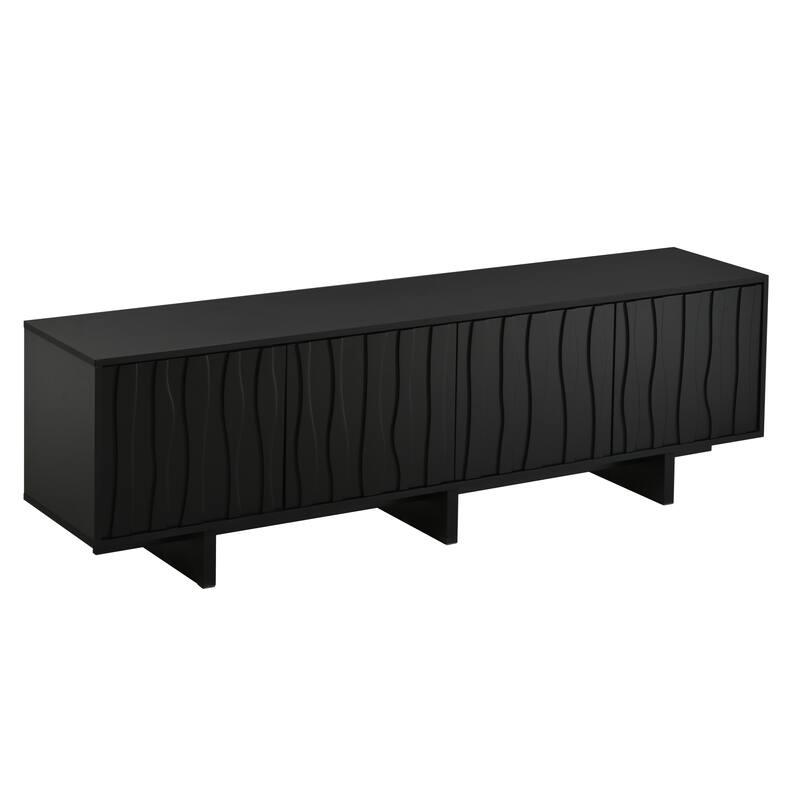 Retro Wood Grain TV Stand for TVs up to 75" - Rustic Media Console with Wavy Doors, Ample Storage & Cable Management