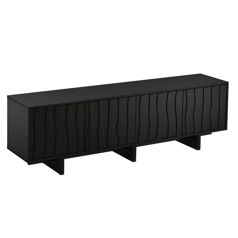 Retro Wood TV Stand Media Console for TVs up to 75", Rustic Entertainment Center Living Room TV Storage Cabinet with Wavy Doors