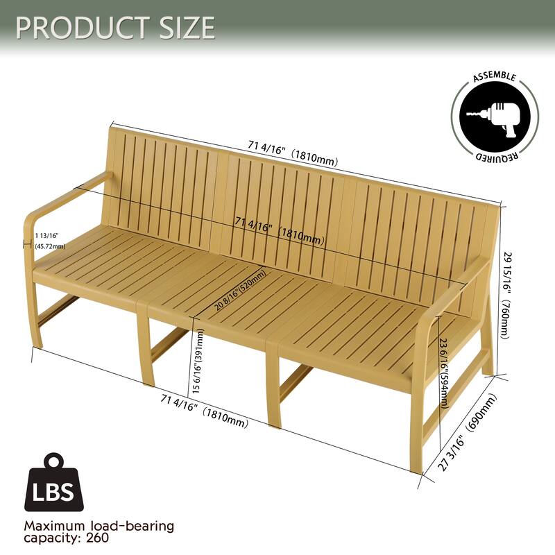 BNK Five-Piece Indoor/Outdoor PP Furniture Set, 3-Seater Sofa, 2 Chairs & 2 Coffee Tables, Easy Assembly Patio Conversation Set