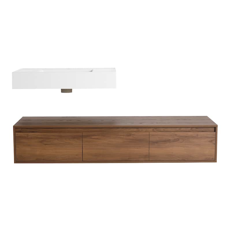 GDFStudio - Amelia 60" Wall-Mounted Bathroom Vanity with Resin Sink and Soft-Close Drawers, Brown Ebony Finish