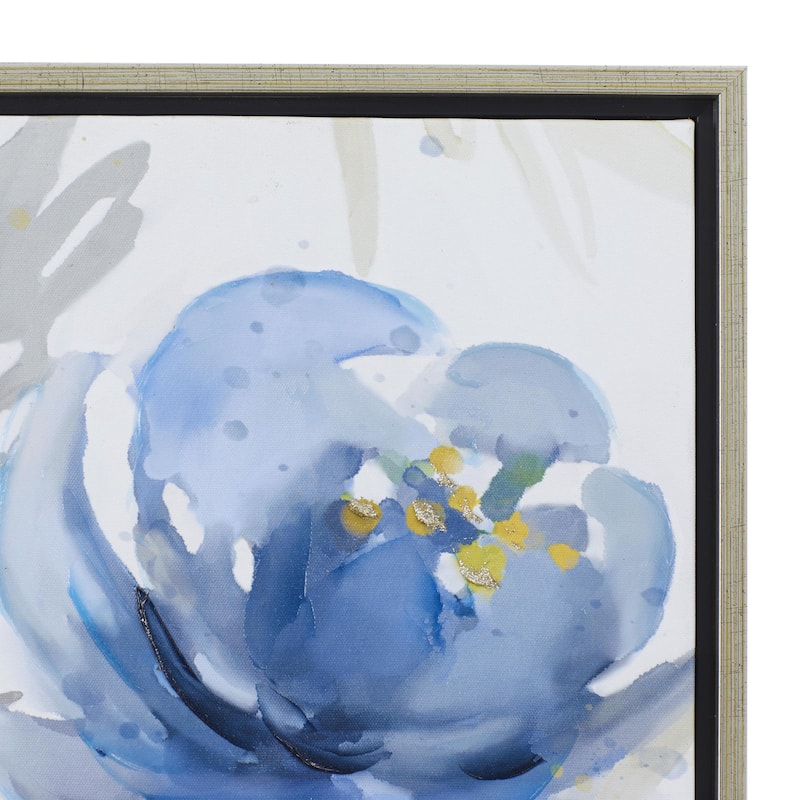 Canvas Floral Framed Wall Art with Silver Frame - Blue - Roche River Decor