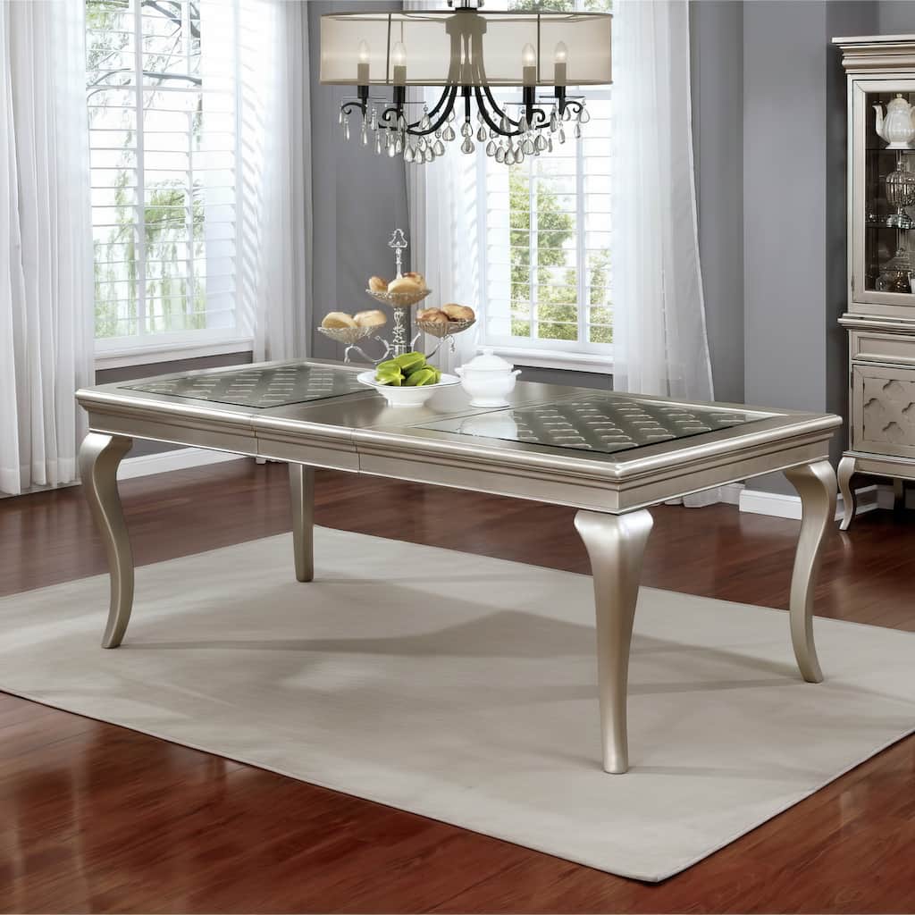 Furniture of America Mora 84-inch Glass Top Expandable Dining Table