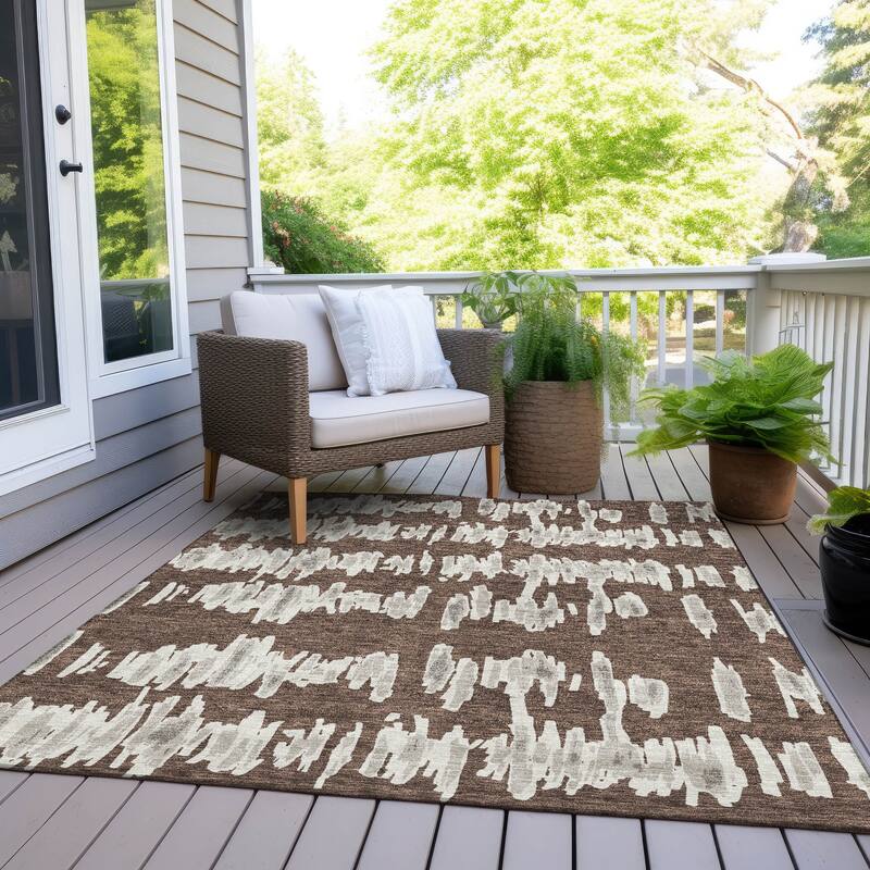 Machine Washable Indoor/ Outdoor Chantille Abstract Contemporary Rug - Brown - 10' x 14'