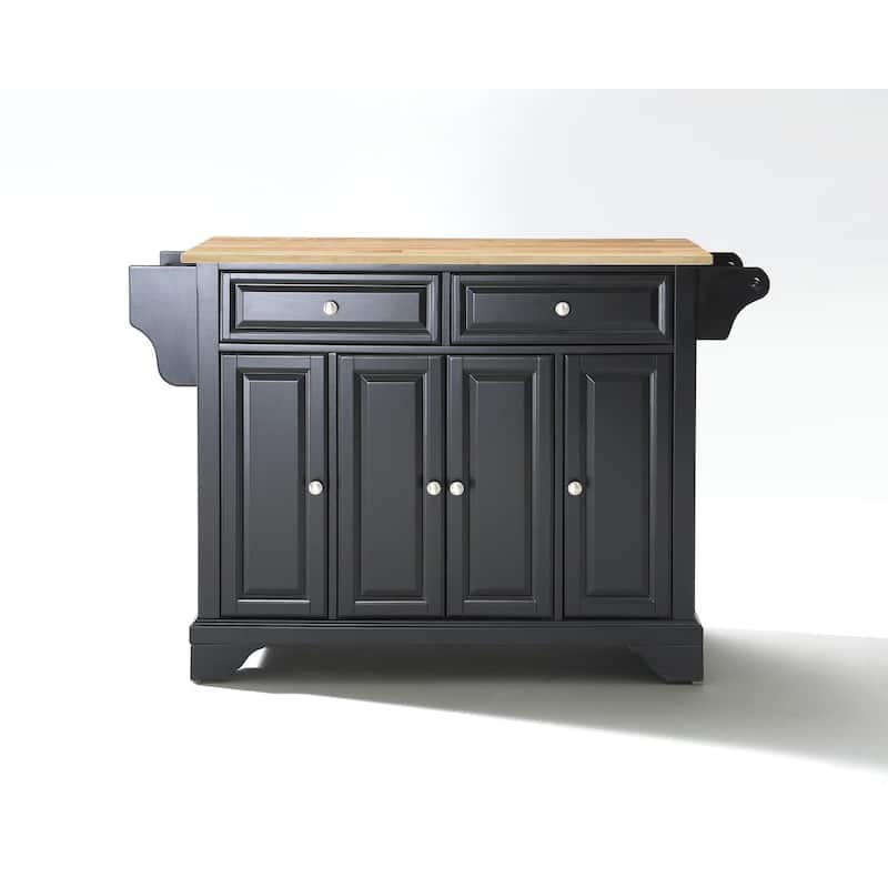 Kitchen Island with Storage & Wood Top - Portable Kitchen Cart, Modern Design, White & Natural Finish