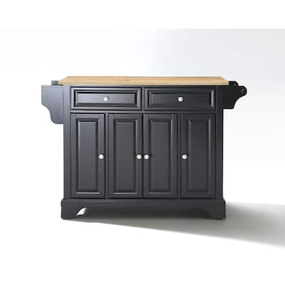 Kitchen Island with Storage & Wood Top - Portable Kitchen Cart, Modern Design, White & Natural Finish