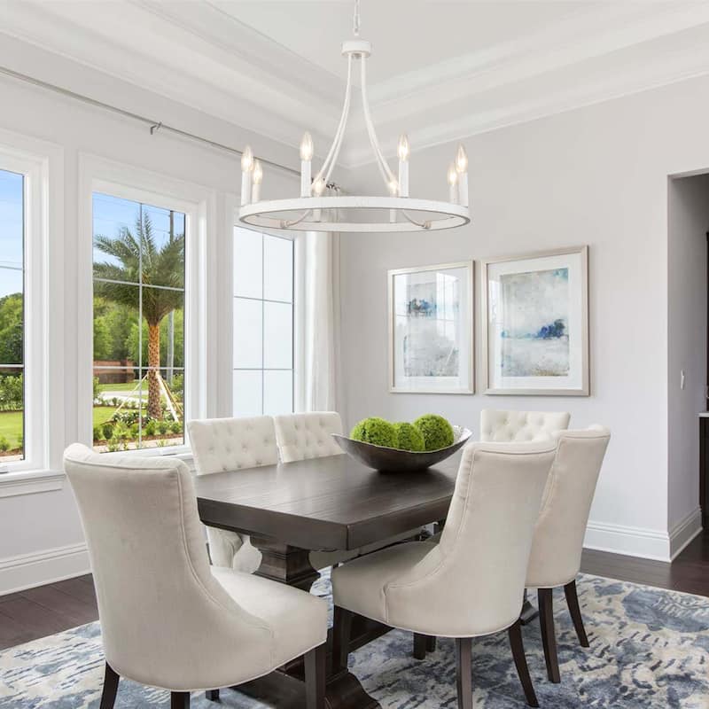 8-Light W23.6" x H82.67" Vintage Rustic Wagon Wheel Chandelier for Living Room