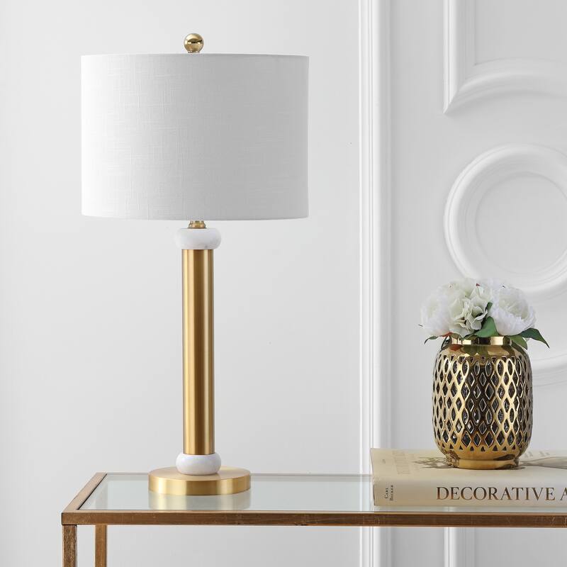 Treat 27" Metal/Marble LED Table Lamp, Gold/White by JONATHAN Y