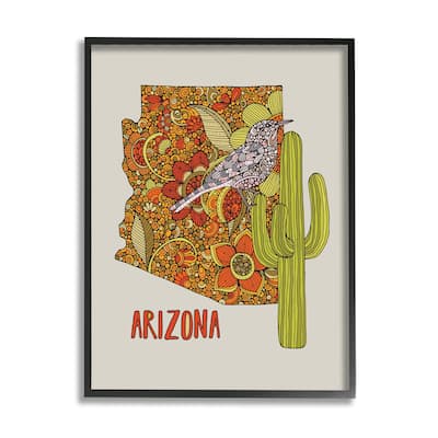 Stupell Arizona State Bird Detailed Cactus Floral Pattern Framed Wall Art, Design by Valentina Harper