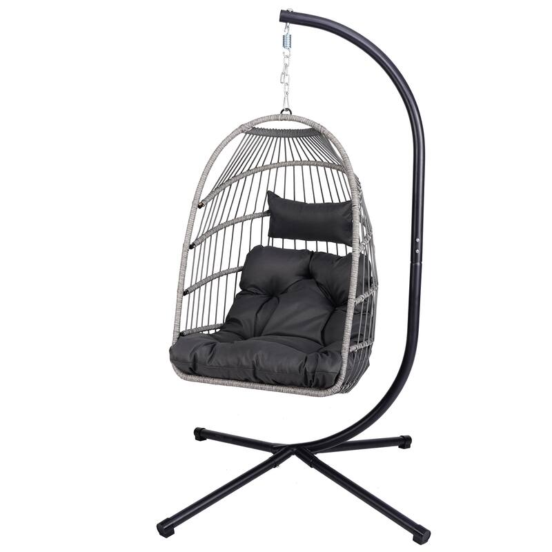 HDPE Egg Hanging Chair with Stand - 350lb Capacity Indoor/Outdoor Swing Chair, Includes Cushion and Adjustable Chain