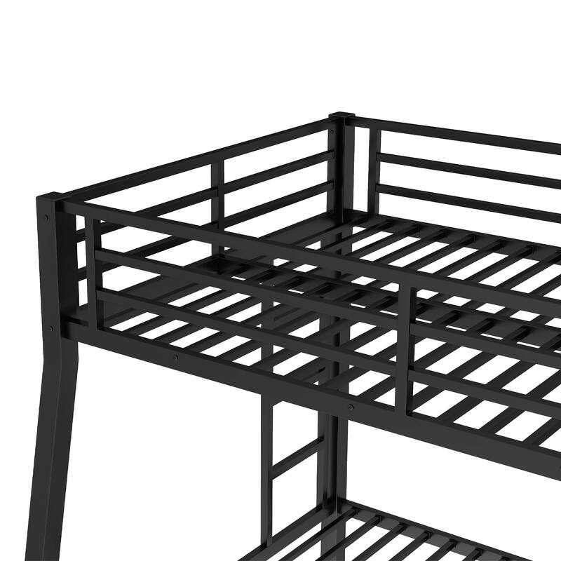 Roomfitters Full XL over Queen Metal Bunk Bed with Dual Ladders, Heavy Duty Steel Frame, Black