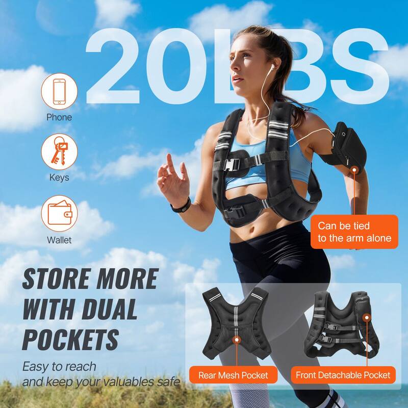 Black Neoprene Weighted Vest 30lbs with Pockets and Reflective Strips