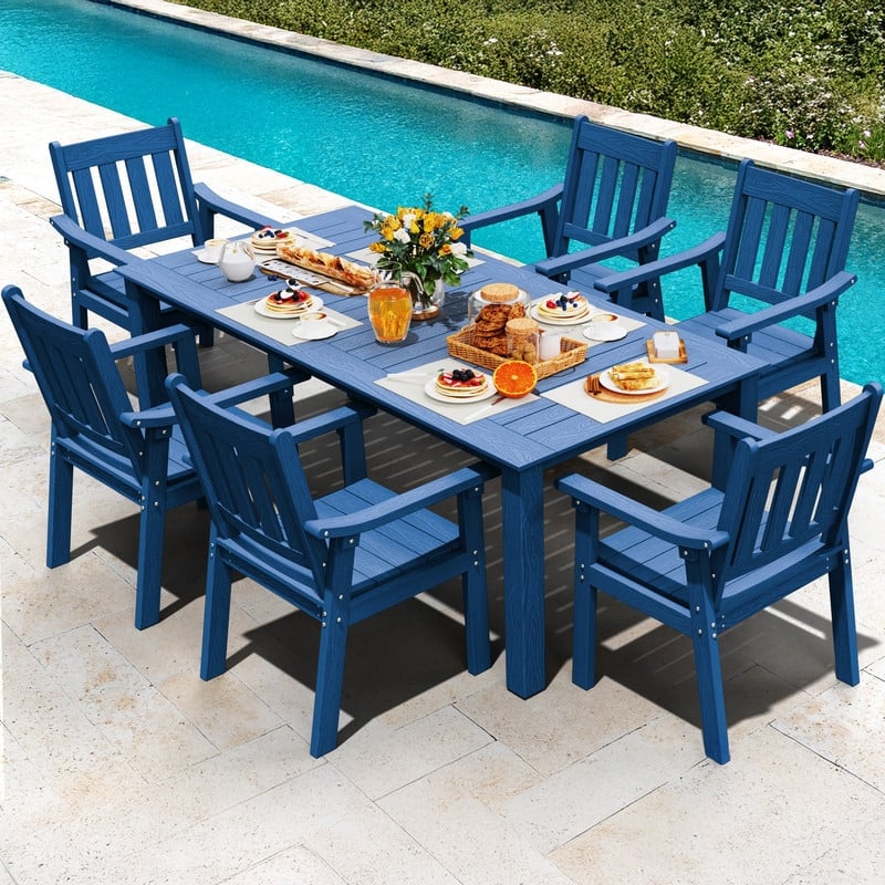 WINSOON 7-Piece HIPS All Weather Outdoor Patio Dining Sets with Umbrella Hole& Aluminum Frame,1-Table 6-Chairs