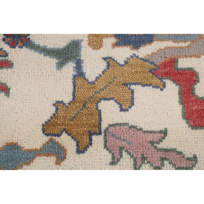 Floral Blue Oushak Oriental Area Rug Hand-Knotted Wool Carpet - 9'3" x 12'0"