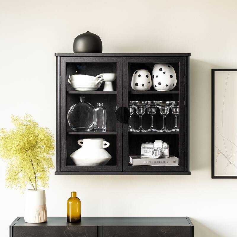 Modern Wall-Mounted Storage Cabinet with Tempered Glass Doors