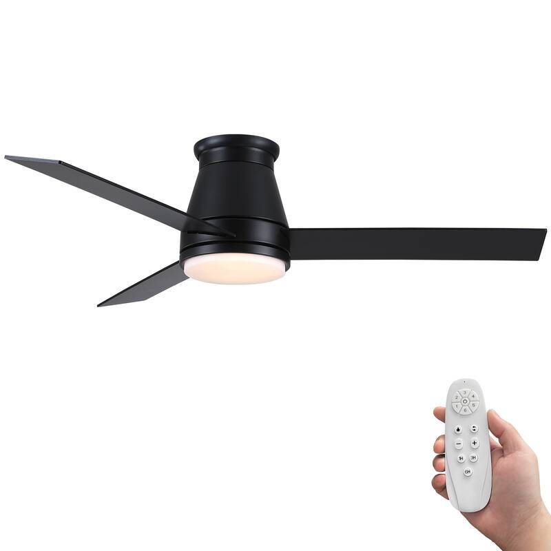 48" Remote Control Low Profile Ceiling Fan with LED Light and 3 Reversible Blades - Black