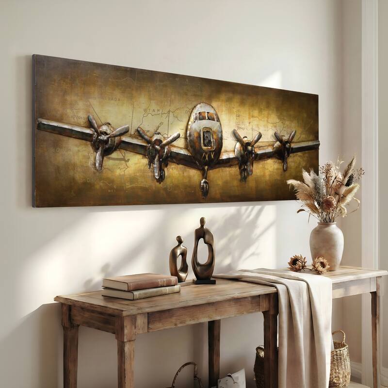 "Airplane" Mixed Media Iron Hand Painted Dimensional Wall Art Sculpture