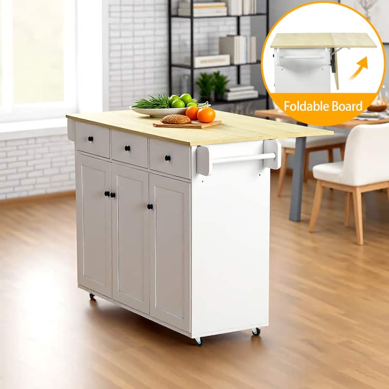 Homy Casa 45.3" Mobile Kitchen Island Cart with Drop Leaf & Storage - BIG